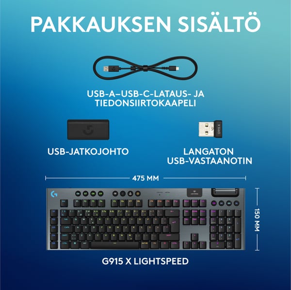 Logitech G915 X LIGHTSPEED -lågprofils gamingtangentbord, Tactile-knappar, svart