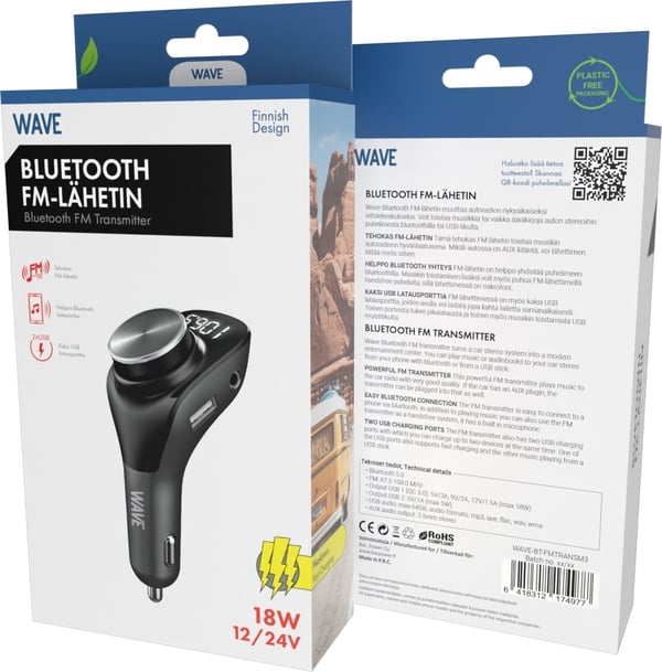 Wave Bluetooth FM-sändare, svart