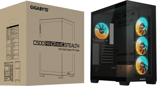 Gigabyte Panoramic Stealth GB-C500P ST ATX Mid-Tower chassi, svart