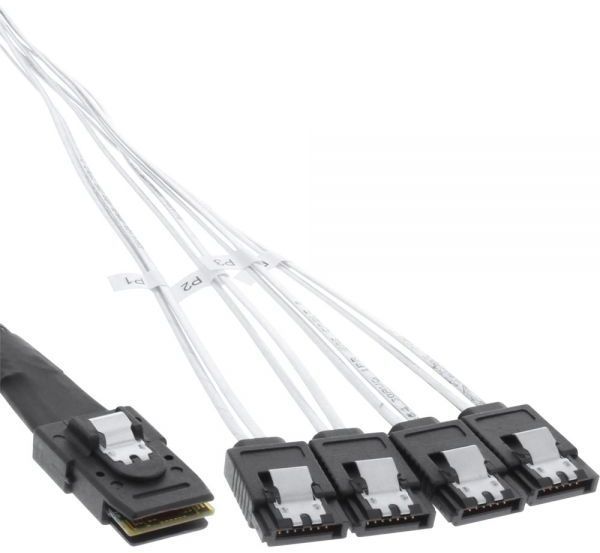 InLine Mini SAS - 4x SATA Crossover Forward OCF -kabel, 0,75 m, svart
