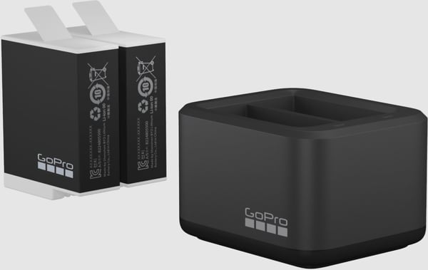 GoPro HERO12, HERO11 HERO10 & HERO9 Enduro Battery -laturi ja kaksi akkua