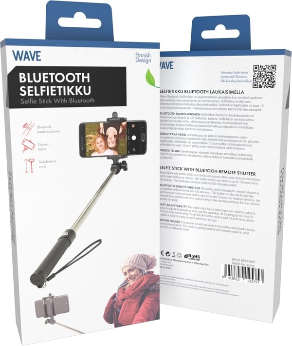Wave Selfiestick 3,5 mm, svart