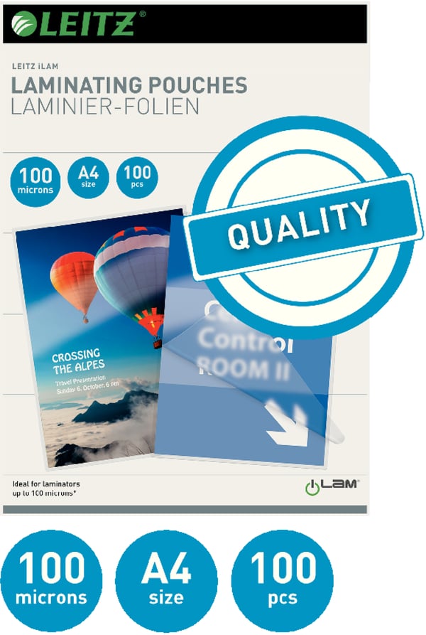Leitz iLAM A4 -lamineringficka, blank yta, 100 mic, 100 stycken