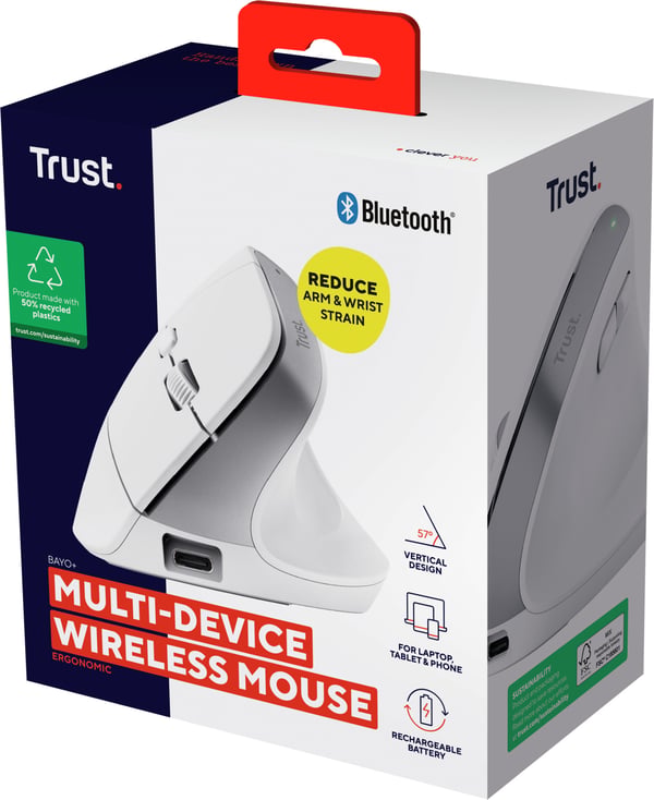 Trust Bayo+ trådlös vertikal mus, vit