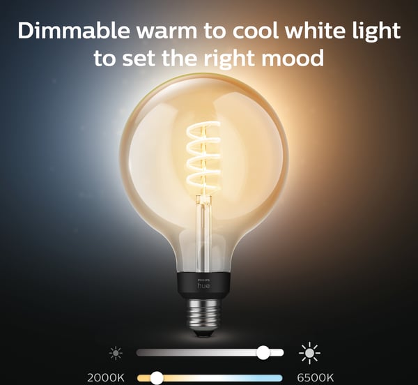 Philips Hue -filamentintelligent lampa, White ambiance Filament Globe, E27, 12,5 cm