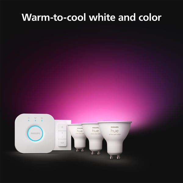 Philips Hue -LED-smartpære, BT, Hvid og farvet ambiance, GU10, 4,2 W, starterpakke