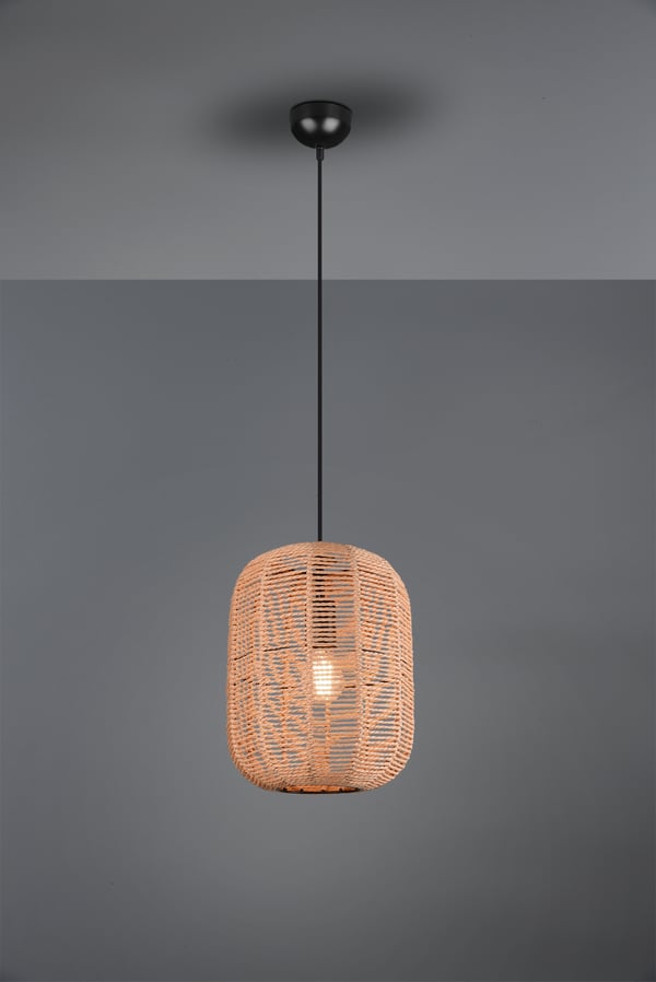 Trio Runa -pendelbelysning 35 cm, E27, mattsvart/sisal