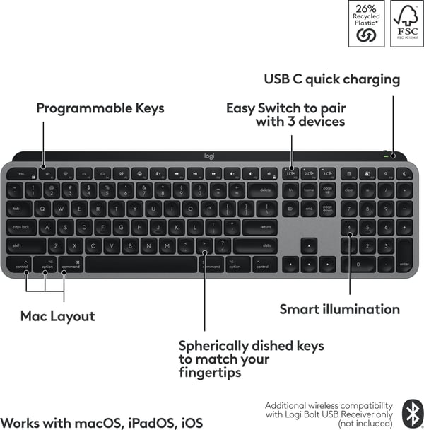 Logitech MX Keys S för Mac trådlöst tangentbord
