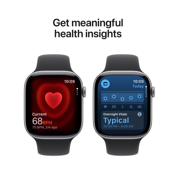 Apple Watch Series 11 (GPS + Cellular) 46 mm stjärngrå aluminiumhölje och svart sportarmband, M/L