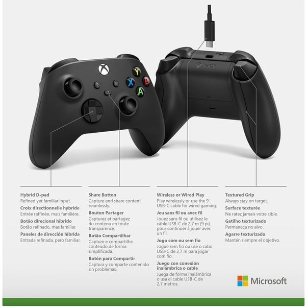 Microsoft Xbox trådlös kontroller + kabel, svart