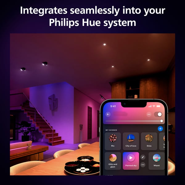 Philips Hue -LED-smartpære, BT, Hvid og farvet ambiance, GU10, 4,2 W, starterpakke