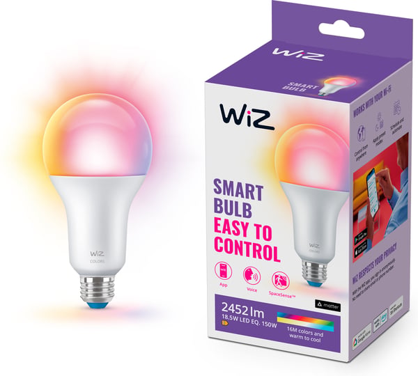 WiZ smartlampe, E27, opalglas, RGBW, Wi-Fi, 2452 lm
