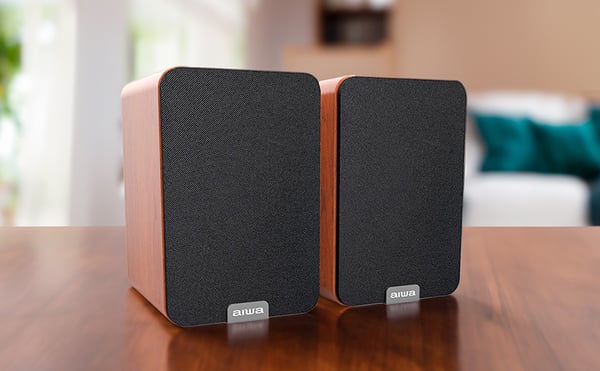 Aiwa ASP-A200 aktiv högtalarpar, brun