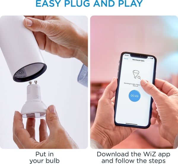 WiZ smartlampa, GU10, vita ljusnyanser, Wi-Fi, 2700-6500 K, 345 lm, 2-pack