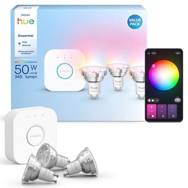 Philips Hue Essential startpaket, 3 st GU10-smartlampor