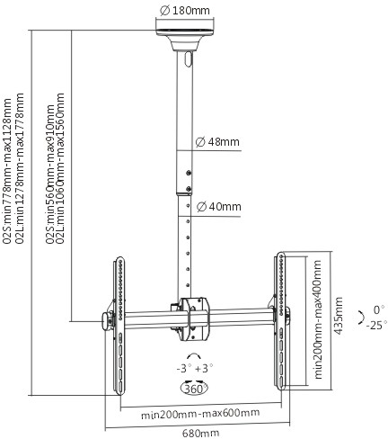 Mozi Telescopic Full Motion takfäste för 37-70" TV