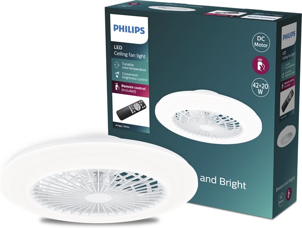 Philips Amigo Flat Fan Ceiling IR RD 20W+42W -fläktlampa, vit
