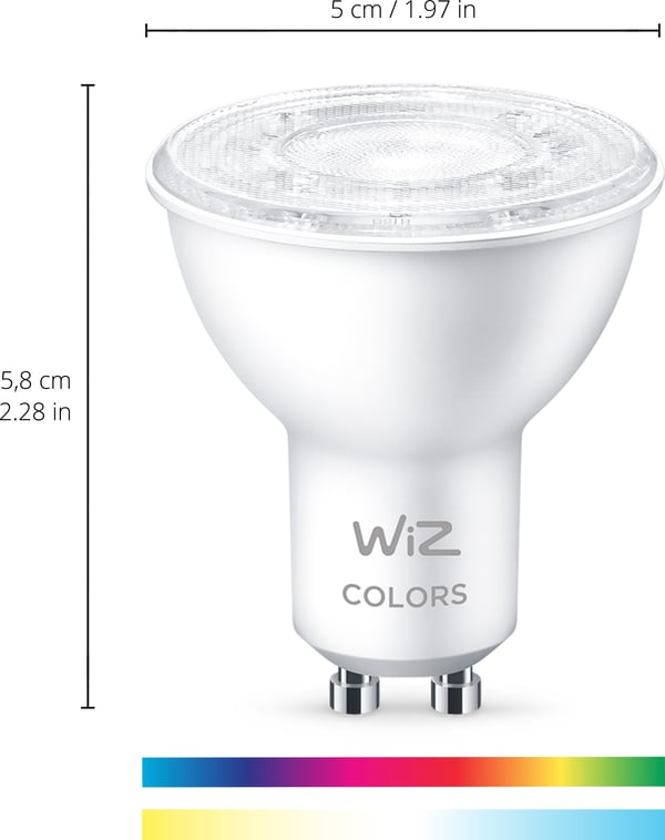 WiZ smartlampa, GU10, RGBW, alla färger och vita nyanser, Wi-Fi, 345 lm, 2-pack