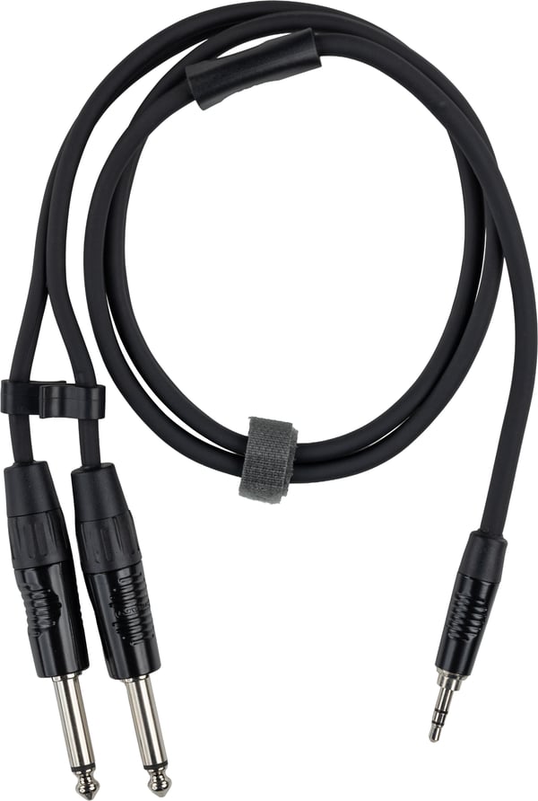 Fuj:tech 3,5 mm TRS hane – 2 x 6,3 mm TS hane ljudkabel, 2 m, svart