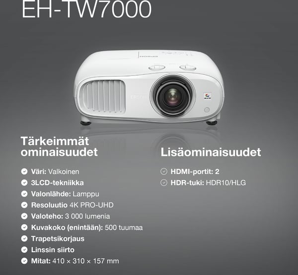 Epson EH-TW7000 3LCD 4K PRO-UHD hemmabio projektor
