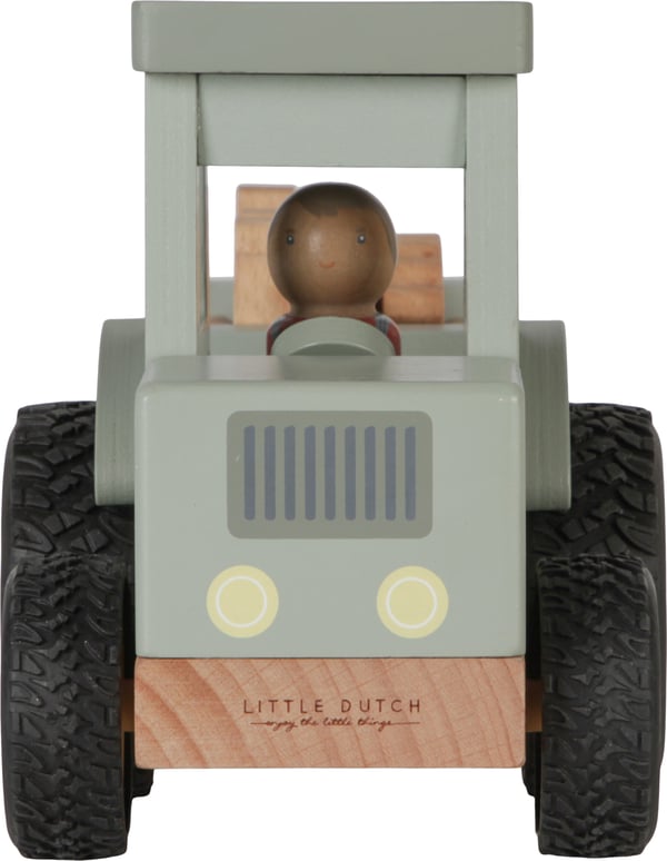 Little Dutch Little Farm -trätraktor med släpvagn