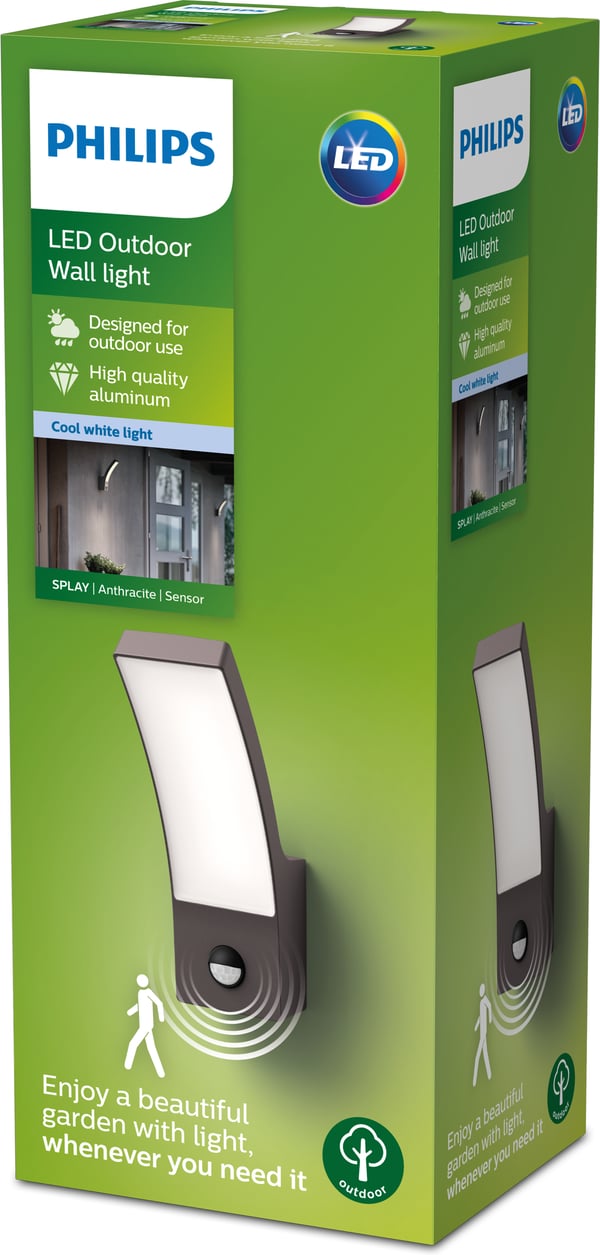 Philips Splay -vägglampa, antracit, 4000K, IR