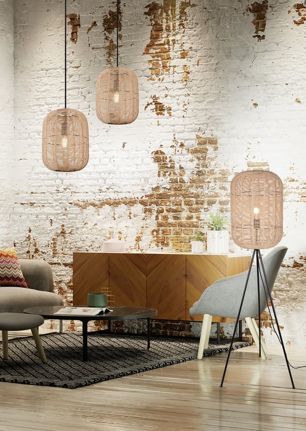 Trio Runa -pendelbelysning 35 cm, E27, mattsvart/sisal