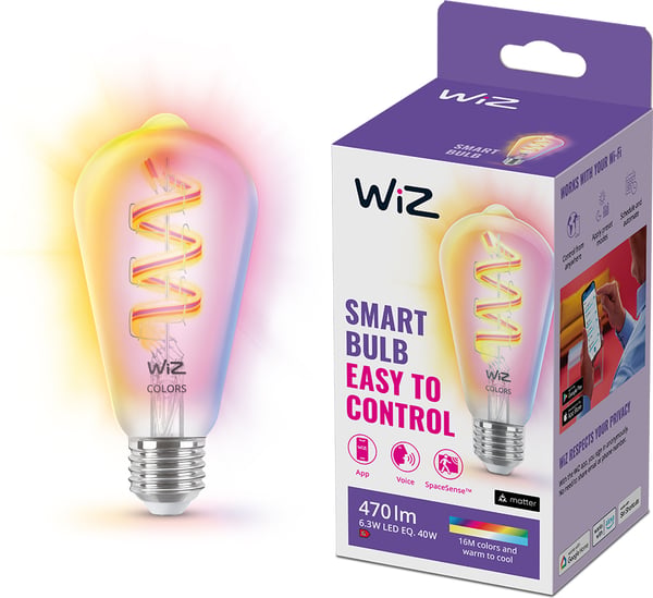 WiZ smartlampe, E27, ST64, RGB, Wi-Fi, 2200-6500 K, 470 lm, 1 stk