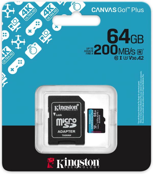 Kingston 64 GB microSDXC Canvas Go! Plus Gen4-minneskort + SD-adapter