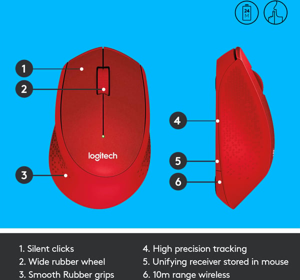 Logitech M330 Silent Plus -mus, röd