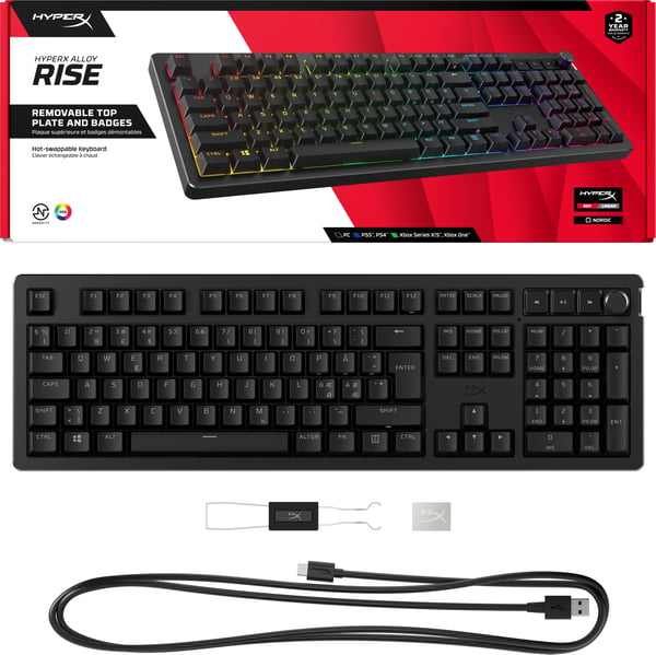 HyperX Alloy Rise-spel tangentbord, HyperX Linear-brytare, svart