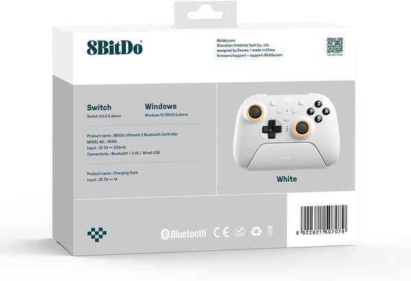 8BitDo Ultimate 2 Wireless BT-spelkontroll, PC/Switch, vit