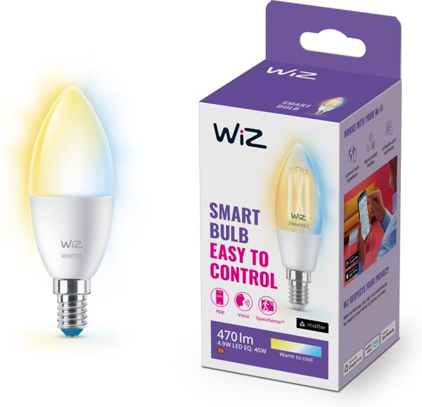 WiZ smartlampa, E14, tunable white - nyanser av vitt ljus, Wi-Fi, 2700-6500 K, 470 lm