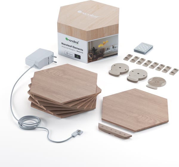 Nanoleaf Elements Träliknande Hexagoner Startpaket -startpaket, 7-panelspaket