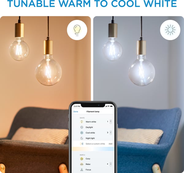 WiZ smartlampa globe, E27, klar glas, tunebar vit - vittonade nyanser av ljus, Wi-Fi, 2700-6500 K, 806 lm, 12,5cm