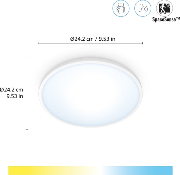 WiZ SuperSlim -loftlampe, rund, hvid, 14 W, justerbar hvid belysning, Wi-Fi