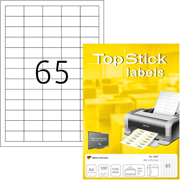 TopStick 8697 -utskriftsklistermärken, 65-delar, 38 x 21,2 mm
