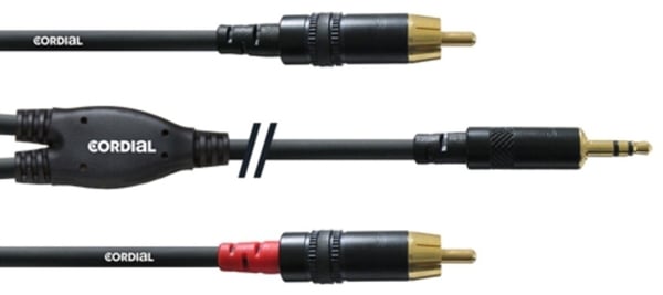 Cordial signalkabel, 3,5 mm till 2 x RCA, 3 m