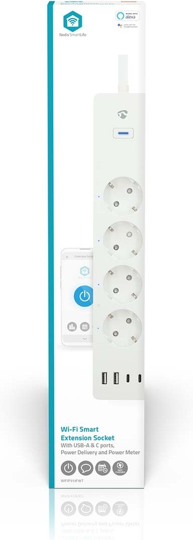 Nedis SmartLife WIFIP313FWT -smartförlängningssladd, 16 A, 3680 W