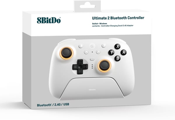 8BitDo Ultimate 2 Wireless BT-spelkontroll, PC/Switch, vit