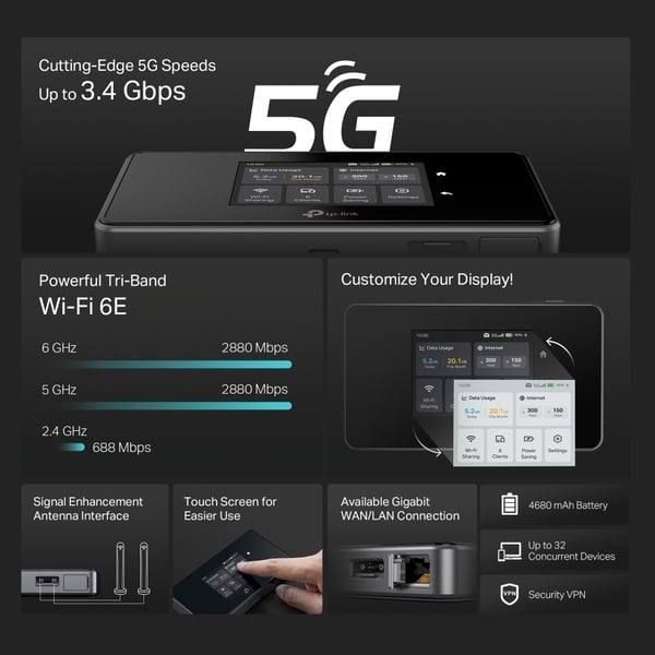 TP-LINK M8550 5G Mobilt Wi-Fi 6E mobilt router