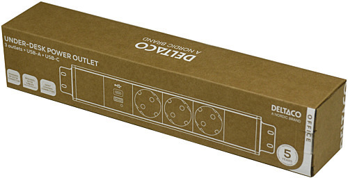 DELTACO strømpanel, 3 udtag, 1x21W A+C USB-oplader, GST18-tilslutning, kædning