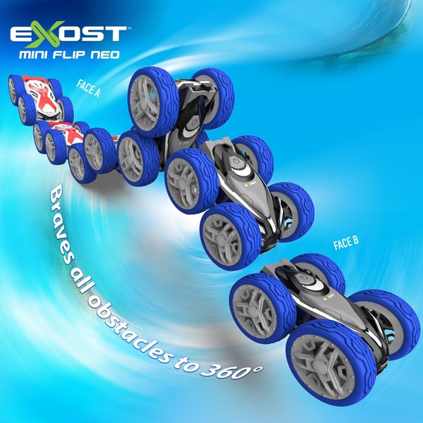 Exost Mini Flip Neo - fjernbetjent stuntbil, blå