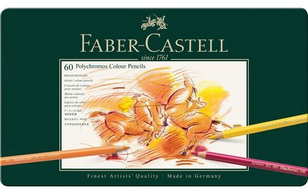 Faber-Castell Polychromos färgpennor i plåtask, 60 färger