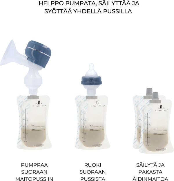 Lola&Lykke -modersmjölksförvaringspåsar, 10 st + adapter