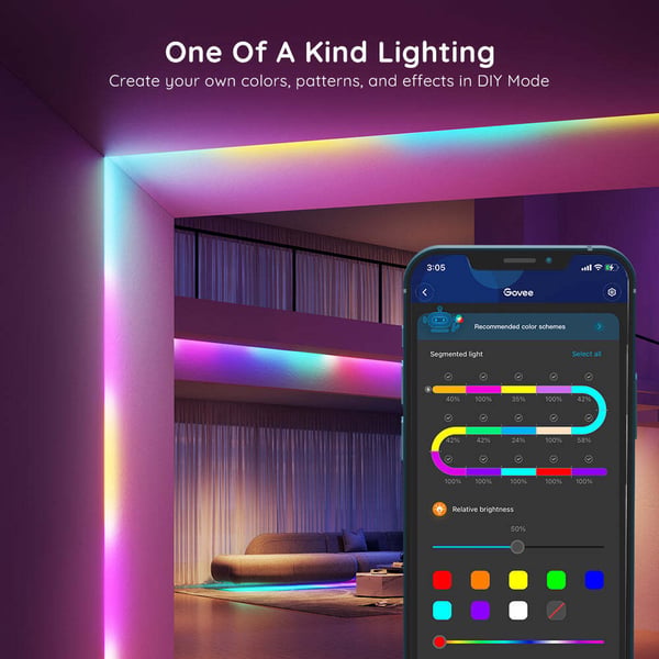 Govee RGBIC Basic LED Strip Lights -LED-ljusslinga, Wi-Fi + Bluetooth, 5 m