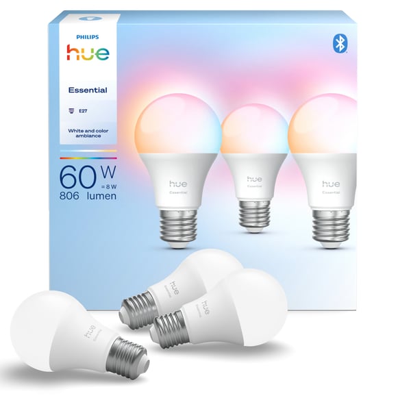 Philips Hue Essential smartlampa, White and color ambiance, E27, 806 lm, 3-pack