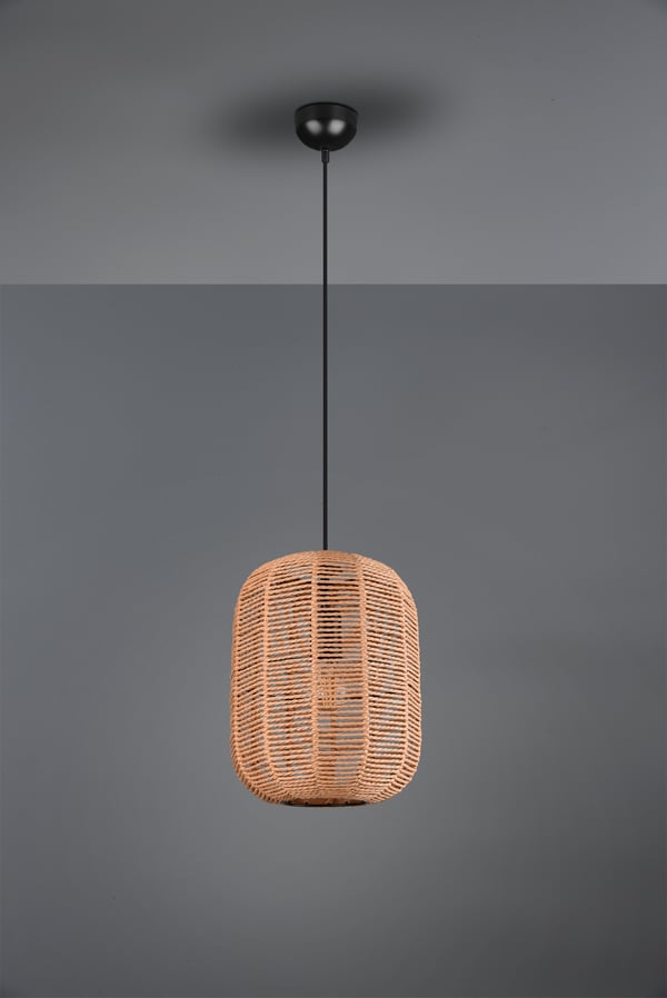 Trio Runa -pendelbelysning 35 cm, E27, mattsvart/sisal