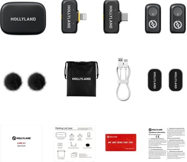 Hollyland LARK A1 Combo med USB-C RX + Lightning RX + Laddningsfodral mikrofonssystem