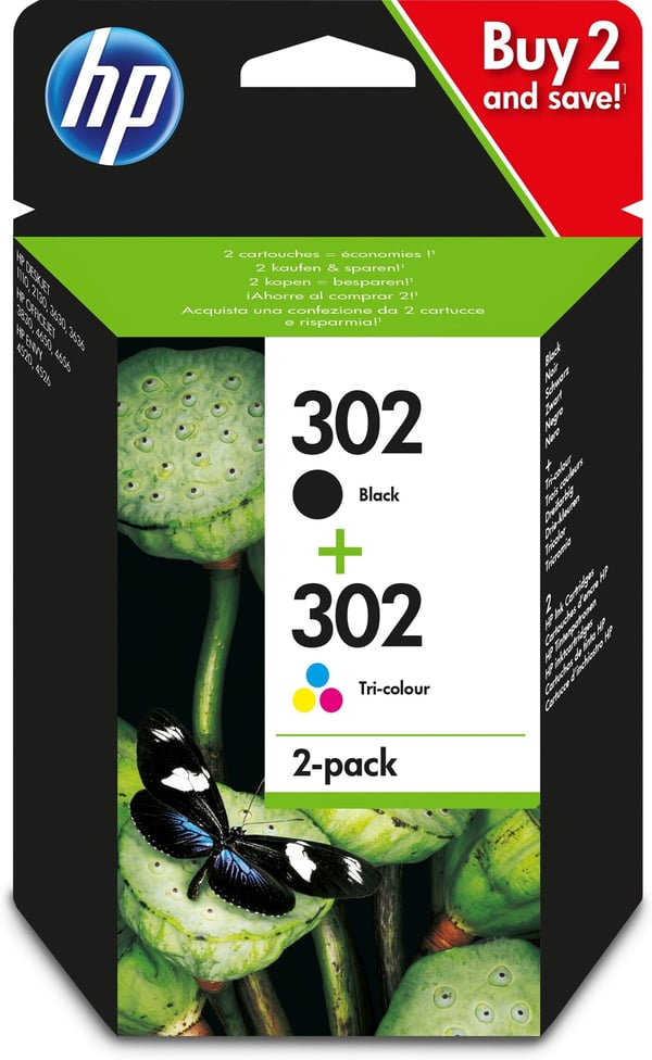 HP 302 - bläckpatronpaket, svart och trefärgad